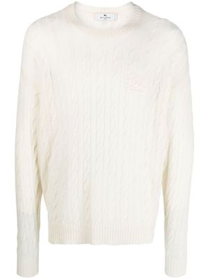 ETRO pull en maille torsadée à motif Pegaso - Blanc