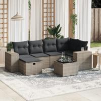7-delige Loungeset met kussens poly rattan grijs