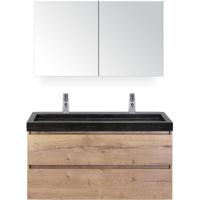 Maxx XL Badmeubelset 120 cm - Natuur Eiken - Wastafel Lucca Enkel 2 Kraangaten met Spiegelkast