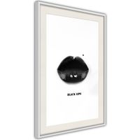 Ingelijste Poster - Zwarte lippen, Witte lijst met passe-partout
