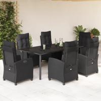 7-delige Tuinset met kussens poly rattan zwart