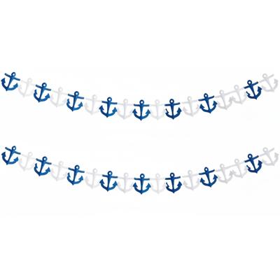 Feestslinger Maritiem thema - 2x - Ankers - slinger - papier - 300 cm - breedte 8 cm