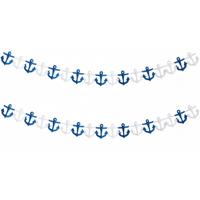 Feestslinger Maritiem thema - 2x - Ankers - slinger - papier - 300 cm - breedte 8 cm