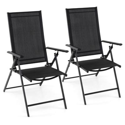 Set van 2 Tuinstoelen Opvouwbare Balkonstoel met 5-voudig Verstelbare Rugleuning en Armleuningen Klapstoel met Metalen Frame Campingstoel Terrasstoel met Hoge Rugleuning