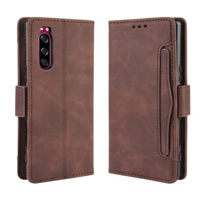 Voor Sony Xperia 5 portemonnee stijl huid voelen kalf patroon lederen draagtas met aparte kaartsleuf (bruin)