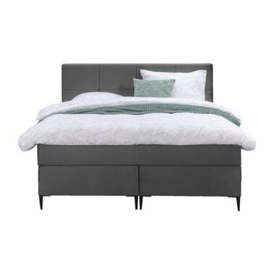 Boxspring Liv geblokt - grijs - 140x200 cm - slanke poot - Leen Bakker