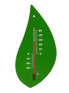 Muurthermometer kunststof groen boomblad 15x8x0,3 cm - Nature