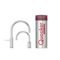 Quooker Nordic Round Twintaps kokendwaterkraan - draaibare uitloop - PRO3 reservoir - Warm / kokend water - Chroom 3NRCHRTT