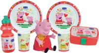 Serviesset - FUN HOUSE - PEPPA PIG - 2 soepborden Ø 22 cm, 2 glazen 220 ml, waterfles 350 ml, snackbox en knuffel 17 cm