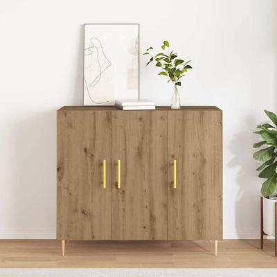 Dressoir artisanaal eikenkleurig 90 x 34 x 80 cm Bewerkt hout