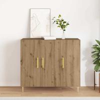 Dressoir artisanaal eikenkleurig 90 x 34 x 80 cm Bewerkt hout