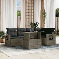 6-delige Loungeset met kussens poly rattan grijs