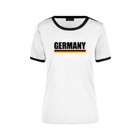 Germany supporter wit / zwart ringer t-shirt Duitsland met vlag voor dames - thumbnail