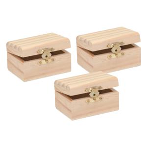 Houten schatkistje met sluiting en deksel - 3x - 8 x 5 x 4 cm - Sieraden/spulletjes/sleutels