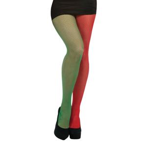 Visnet verkleed panty - rood/groen - kerstelf - voor dames - one size M/L