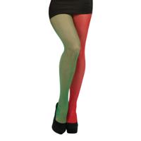 Visnet verkleed panty - rood/groen - kerstelf - voor dames - one size M/L