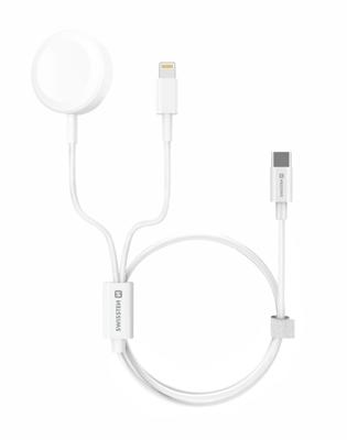 Swissten Draadloze 2 in 1 Magnetische Oplader voor Apple Watch - Lightning Kabel - USB-C - 1.2M - Wit - Retourdeal
