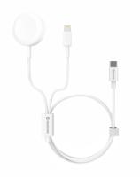 Swissten Draadloze 2 in 1 Magnetische Oplader voor Apple Watch - Lightning Kabel - USB-C - 1.2M - Wit - Retourdeal
