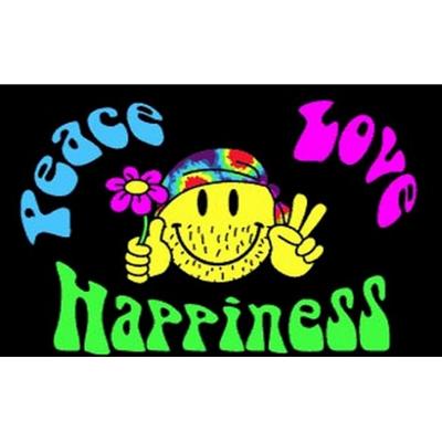 Flower Power versiering vlag - 90 x 150 cm - Peace - Love - Happiness - Hippies - Sixties
