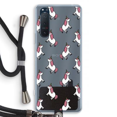 Eenhoorns overal: Sony Xperia 5 II Transparant Hoesje met koord