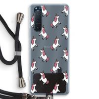 Eenhoorns overal: Sony Xperia 5 II Transparant Hoesje met koord