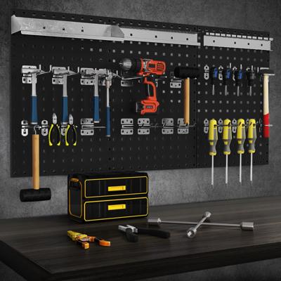 Set van 3 Geperforeerde Wandpanelen Gereedschapsset met 28 Ophangaccessoires Handig Gereedschapspaneel voor Garage Werkplaats