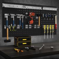 Set van 3 Geperforeerde Wandpanelen Gereedschapsset met 28 Ophangaccessoires Handig Gereedschapspaneel voor Garage Werkplaats
