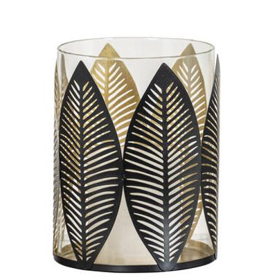 Waxinelichthouder Blad - zwart/goud - 16xØ12 cm - Leen Bakker