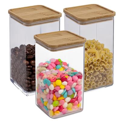 5Five - 3x stuks - Keuken opslag voorraadpot - Berlino - kunststof/bamboe - 1500 ml - voedsel 5Five - 3x stuks - Keuken opslag voorraadpot - Berlino - kunststof/bamboe - 1500 ml - voedsel