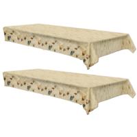 Tafelkleed strand thema - 2x - kunststof - schelpen en zandkleur - 275 x 135 cm