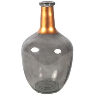 Bloemenvaas Firm Big Bottle - transparant grijs/koper - glas - D18 x H30 cm