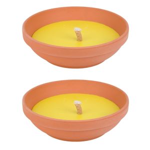 Citronella kaars in terracotta schaal - 6x - 23 cm - 15 branduren - citrusgeur