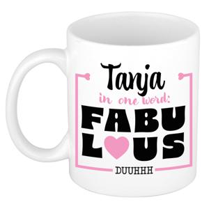 Naam mok Tanja - wit - Fabulous - keramiek - 300 ml - cadeau collega beker