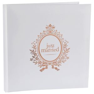 Gastenboek/receptieboek Just Married - rose goud/wit - Bruiloft - 24 x 24 cm