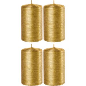 4x Gouden cilinderkaarsen/stompkaarsen 6 x 10 cm 25 branduren