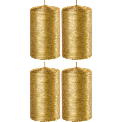 4x Gouden cilinderkaarsen/stompkaarsen 6 x 10 cm 25 branduren