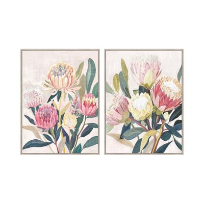 Schilderij Home ESPRIT Groen Roze Blommor Shabby Chic 75 x 4 x 100 cm (2 Stuks)