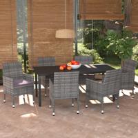 7-delige Tuinset met kussens poly rattan grijs