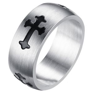 RVS Heren ring met zwart kruis-19mm