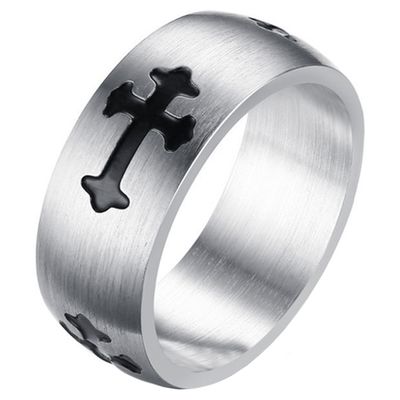 RVS Heren ring met zwart kruis-17mm