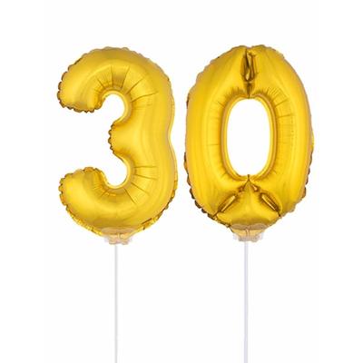 30 jaar leeftijd feestartikelen - versiering cijfers - ballonnen op stokje - van 41 cm - goud