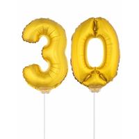 30 jaar leeftijd feestartikelen - versiering cijfers - ballonnen op stokje - van 41 cm - goud