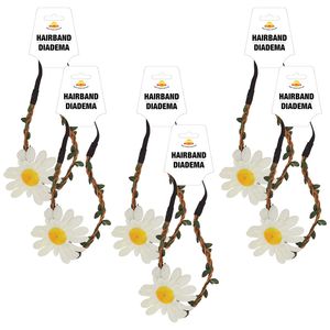 Verkleed haarband met bloem - 6x - wit - meisjes/dames - Hippie/flower Power