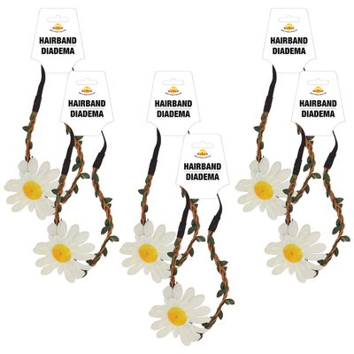 Verkleed haarband met bloem - 6x - wit - meisjes/dames - Hippie/flower Power
