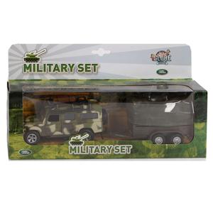 Kids Globe die-cast land rover met aanhanger leger, 27cm