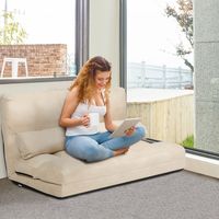 Verstelbare Vloerbank 6 Standen Opvouwbare Luie Bank Duurzaam & Stabiel Suède Vloer Zitbank 180 x 113 x 10 cm Beige