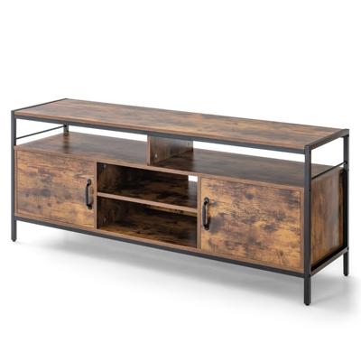 TV-Kast Lowboard voor Televisie tot 65 Inch Televisietafel met 2 Deuren en Open Vakken Vintage Bruin 147 x 40 x 62 cm Draagvermogen 120kg