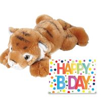 Verjaardag cadeau tijger 25 cm met XL Happy Birthday wenskaart - Knuffeldier