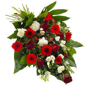 Rouwboeket rood wit