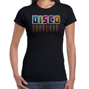 Disco verkleed t-shirt dames - jaren 80 feest outfit - disco sound wave - zwart